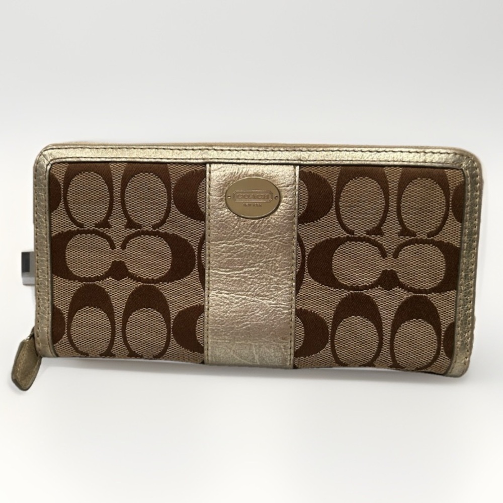 Coach REHAB Brown Tan and Metallic Silver Long Wallet